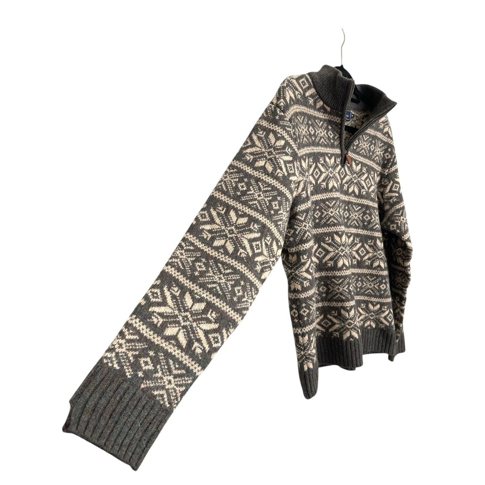 Men's Vineyard Vines Fair Isle 1/4 zip Shetland Grey Wool Sweater Nordic Ski M - Picture 3 of 12